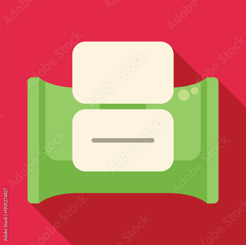 Green wet wipes packaging with an open flap over a red background