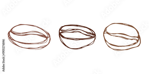 Set of hand drawn fresh roasted coffee bean Arabica robusta seed doodle Single element for design print packaging label decor