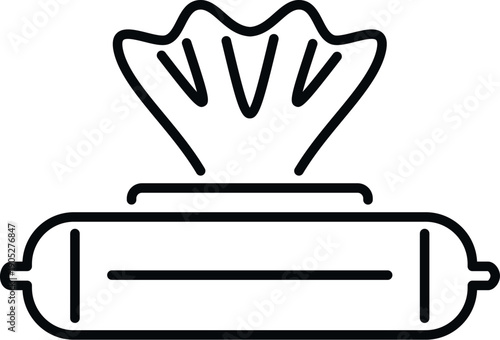 Wet wipes dispenser line art icon representing hygiene and instant cleaning