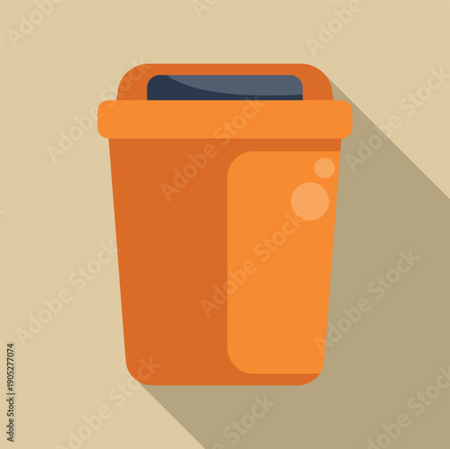 Orange trash can icon representing refuse and waste management with a long shadow