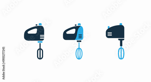 Collection of hand mixer kitchen appliance icons, representing baking, cooking, and food preparation tools for home chefs.