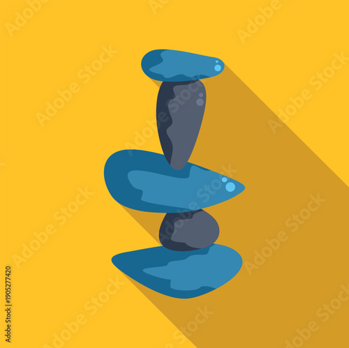 Stacked pebbles creating a balanced cairn promoting zen and relaxation on yellow background
