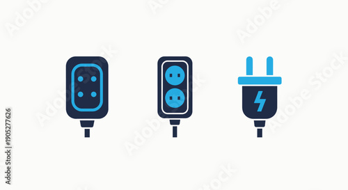 Electrical Power Icons Representing Plugs, Sockets, and Energy Supply Connections.