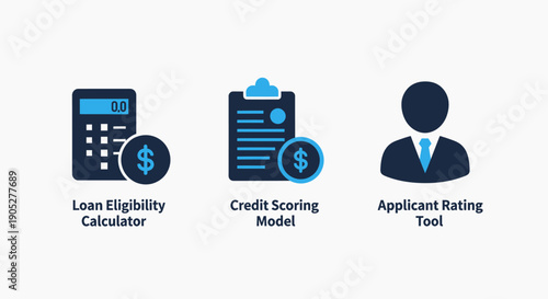 Financial Service Icons for Loan Eligibility, Credit Scoring, and Applicant Assessment Tools.