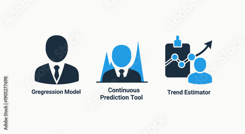 Business Analytics Vector Icons for Regression Models, Continuous Prediction Tools, and Trend Estimation in Corporate Settings
