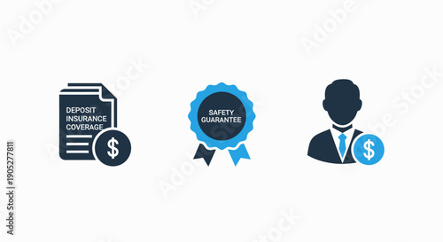 Financial security and safety guarantees, representing deposit insurance coverage and trustworthy investment concepts in a clean blue icon set.