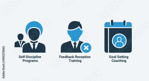 Personal and Professional Development Icons for Self-Discipline Programs, Feedback Reception Training, and Goal Setting Coaching