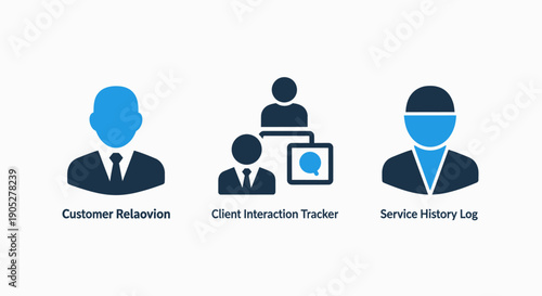 Customer Relationship Management Icons: Client Interaction Tracking and Service History Logs