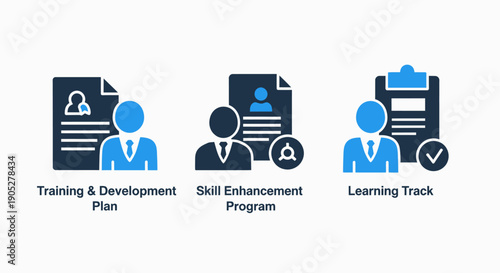 Human Resources Training and Development Icons for Skill Enhancement Programs, Learning Tracks, and Educational Planning