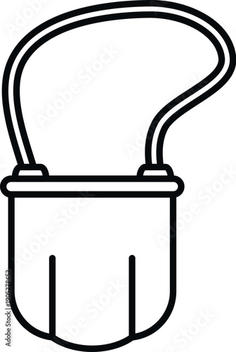 Outline drawing representing a small shoulder bag, useful for design elements