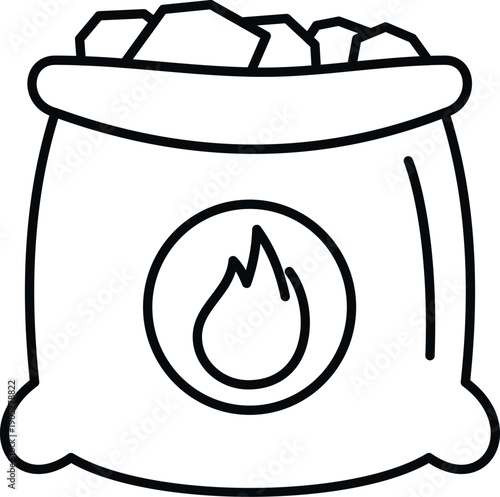 Charcoal bag with a flame icon representing grilling, barbecue, and heating fuel