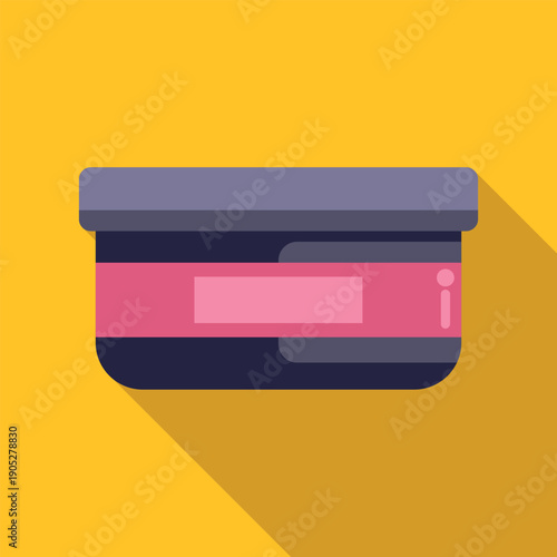 Cosmetic cream jar icon on yellow background creating long shadow