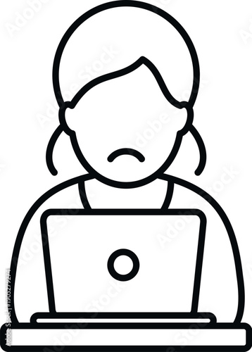 Woman feeling unhappy while using computer representing work stress and disappointment