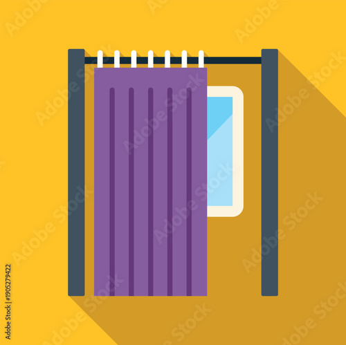 Purple changing room curtain with a window creating a private space