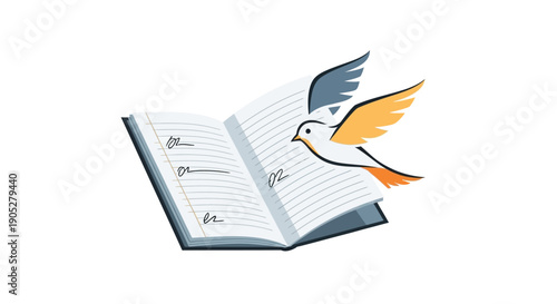 Open book with flying bird concept representing knowledge freedom, learning expansion, education growth, intellectual liberation, wisdom sharing, academic inspiration suitable for education visuals, l