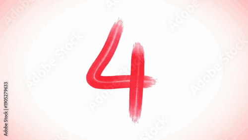 Red number 4 painted with broad strokes on a pale pink gradient background
