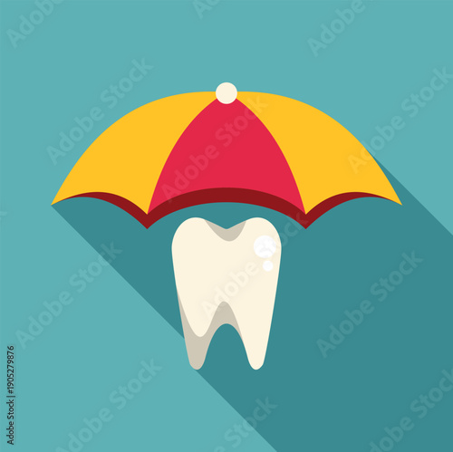 Tooth is under an umbrella, symbolizing dental health and protection