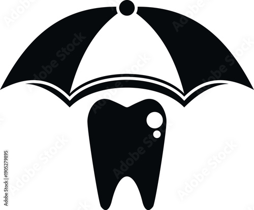 Tooth standing under an umbrella, symbolizing protection and dental insurance concept