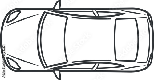 Top view car outline illustration, vehicle blueprint style vector, modern automobile silhouette, transportation design graphic, isolated automotive icon for navigation projects