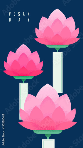 Vesak day lotus lantern minimalist grain texture illustration