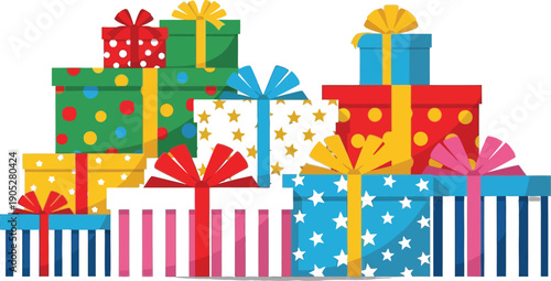 Stack of Colorful Gift Boxes with Ribbons for Celebrations and Holidays
