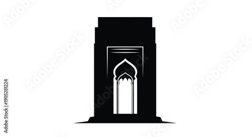Architectural doorway silhouette with pointed arch on white background