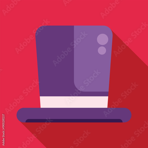 Purple top hat with a white band and long shadow on a red background