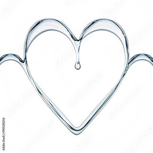 Abstract water heart with a delicate droplet, symbolizing love, purity, and fluidity in a minimalist form