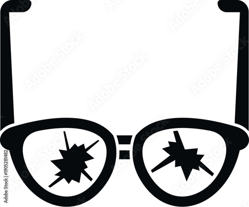 Eyeglasses with shattered lenses symbolizing damaged vision or an accident