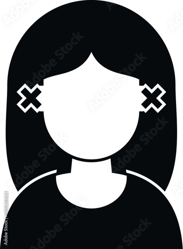 Woman icon showing crossed out ears, representing hearing impairment or being deaf
