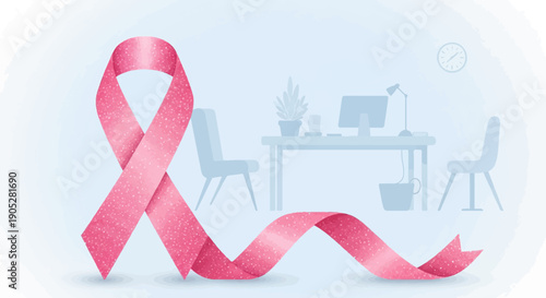 Pink ribbon symbolizes support for breast cancer awareness in an office setting