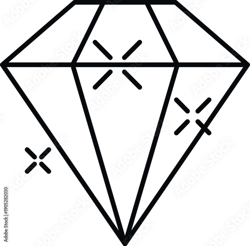 Stylized diamond icon with a sparkling effect symbolizing value, jewelry, and riches
