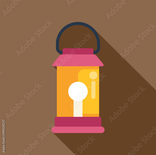 Camping lantern icon illuminating the darkness with retro style and long shadow