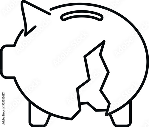 Broken piggy bank icon symbolizing financial loss, bankruptcy, and economic savings problems