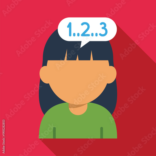 Woman icon showing a speech bubble with numbers 1, 2, 3 representing thinking and learning
