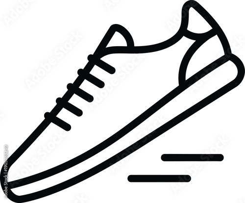 Minimalist line art icon of a running sneaker with motion lines indicating speed.