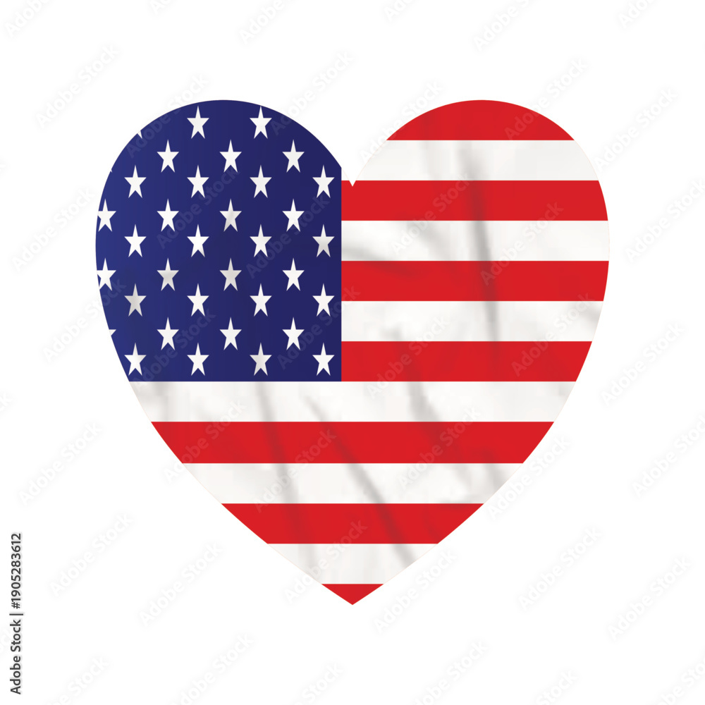 Fototapeta premium Vector illustration of the flag of the United States of America or America or USA in a love shape with a flat design. 4th Memorial Day.