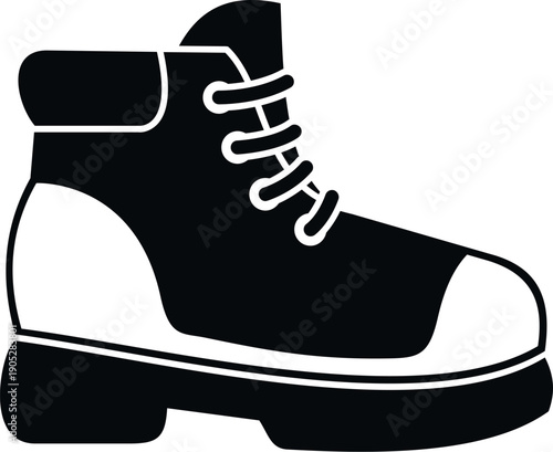 Black and white work boot in a simple flat style for footwear concept