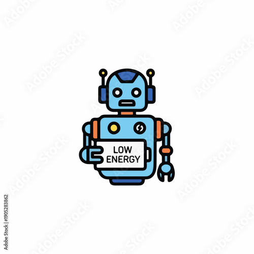 Robot holding low energy sign