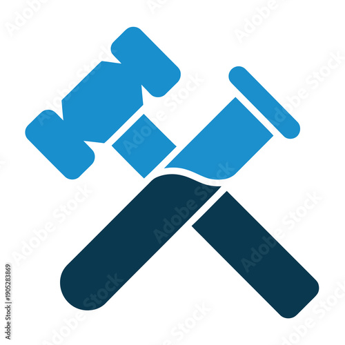 Blue vector illustration of a gavel and hammer symbolizing law and justice