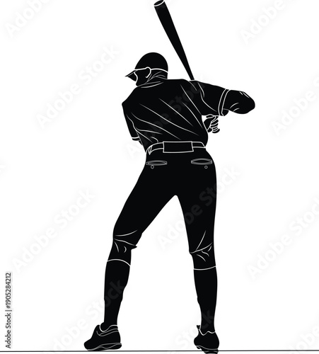 Silhouette of  a baseball player ready to hit an incoming ball vector.
