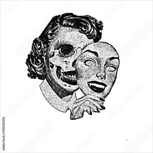 Surreal Woman Mask Revealing Hidden Face