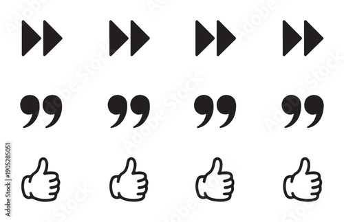 Fast forward icons thumbs up and quote marks on white background vector
