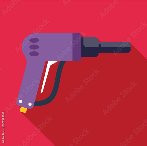 Purple pneumatic drill flat icon with long shadow