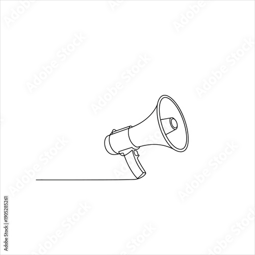 A black and white drawing of a megaphone on a stand