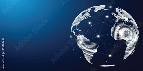 Digital Global Network Globe Background with Connected World Map Dots and Lines for Technology, Data Communication, Business, and Internet Concept Designs