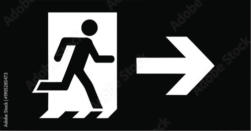Person running down stairs towards exit sign illustration