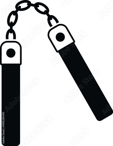 Nunchaku weapon presenting with two connected sticks for martial arts practice