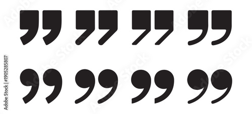 Set of black double quotes isolated on white background, various styles of quotation marks design elements