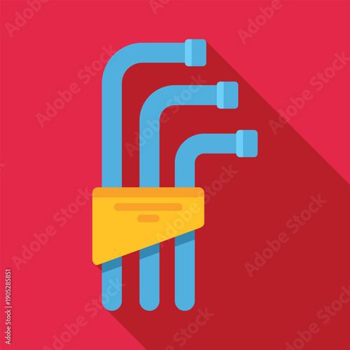 Blue allen hex key wrench set on red background with long shadow